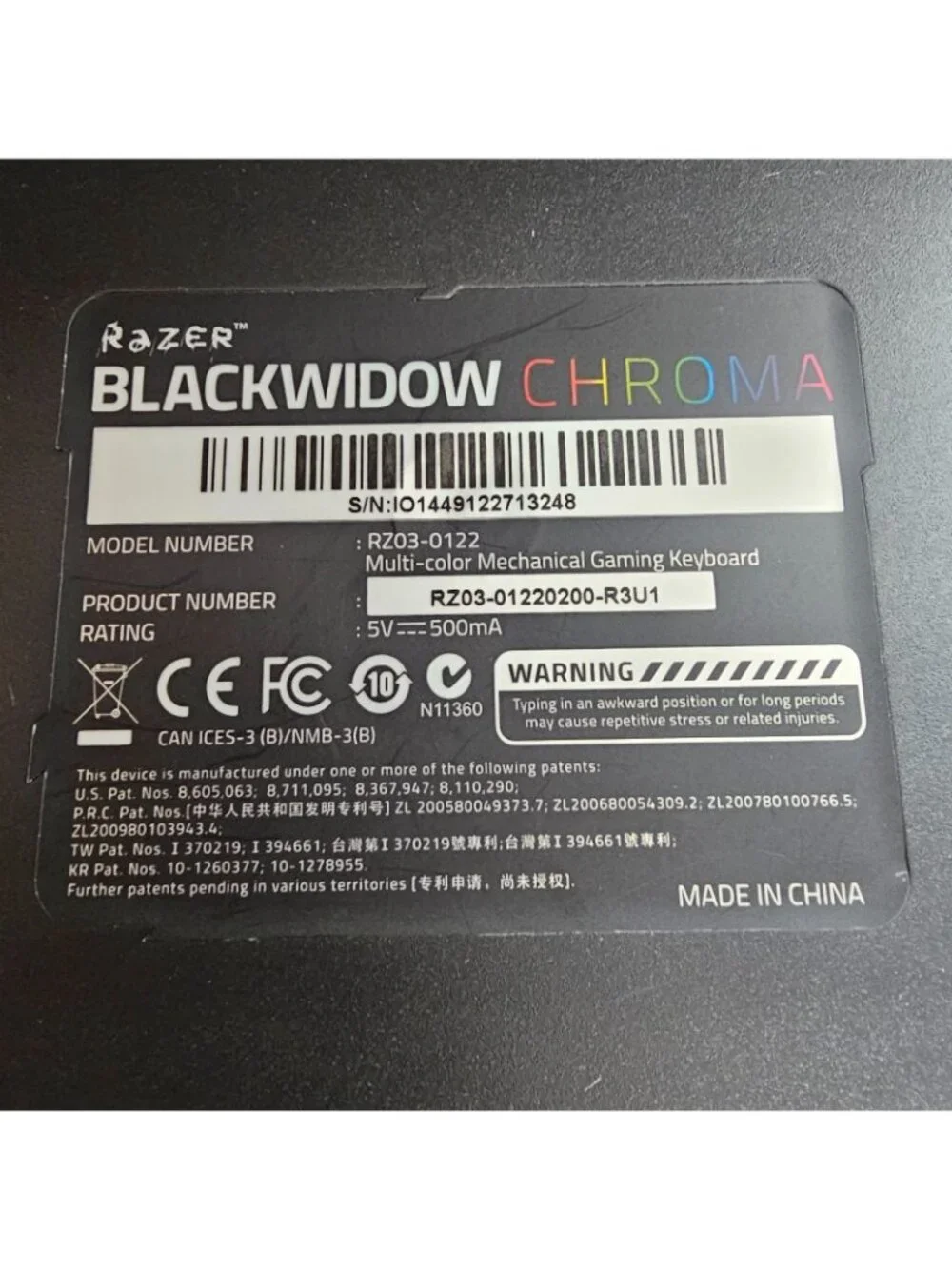 READ Razer BlackWidow Chroma Mechanical Gaming Keyboard RZ03-0122 USB Audio
